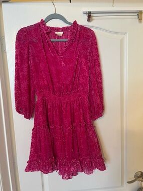 Hot Pink Velvet Tiered Mini Dress